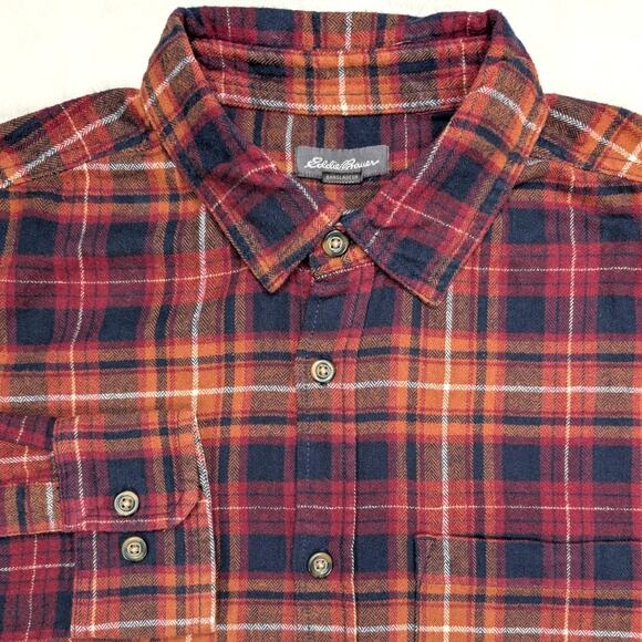 Eddie Bauer Mens Plaid Flannel Shirt Medium Red Black Lumberjack Western Grunge - Picture 1 of 7